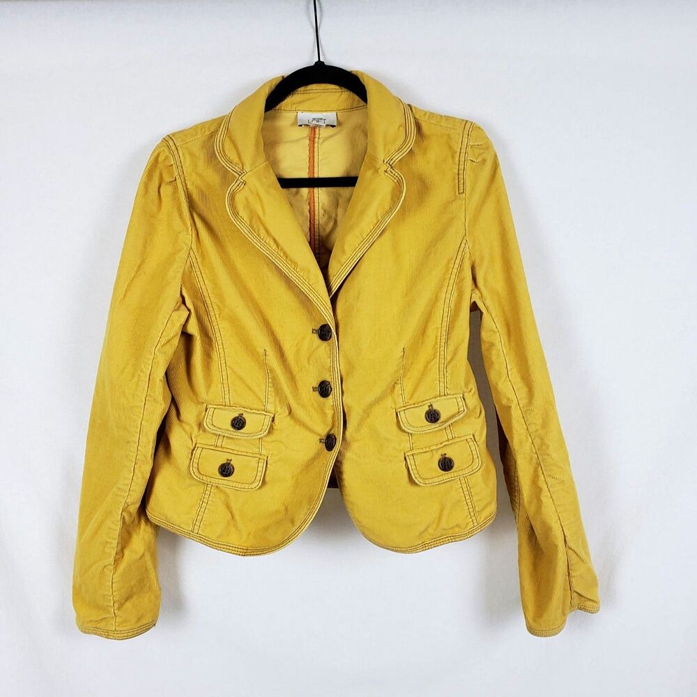Loft Corduroy Jacket Womens 10 Yellow Retro 70s Utility Bohemian Blazer
